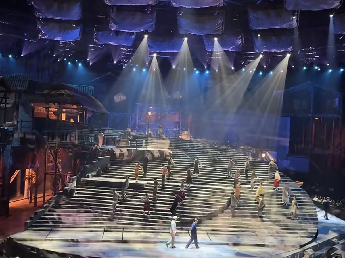Wide view of the Chongqing 1949 rotating theatre stage during a performance
